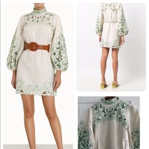 Zimmermann Teddy Floral Embroidered Linen Mini Dress AU 2